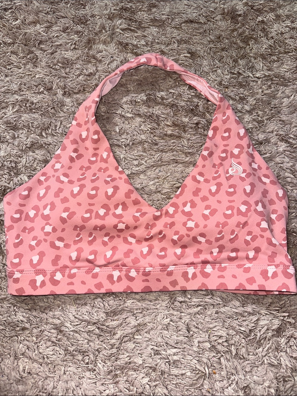 RYDERWEAR Pink Leopard-Print Halter Workout Top